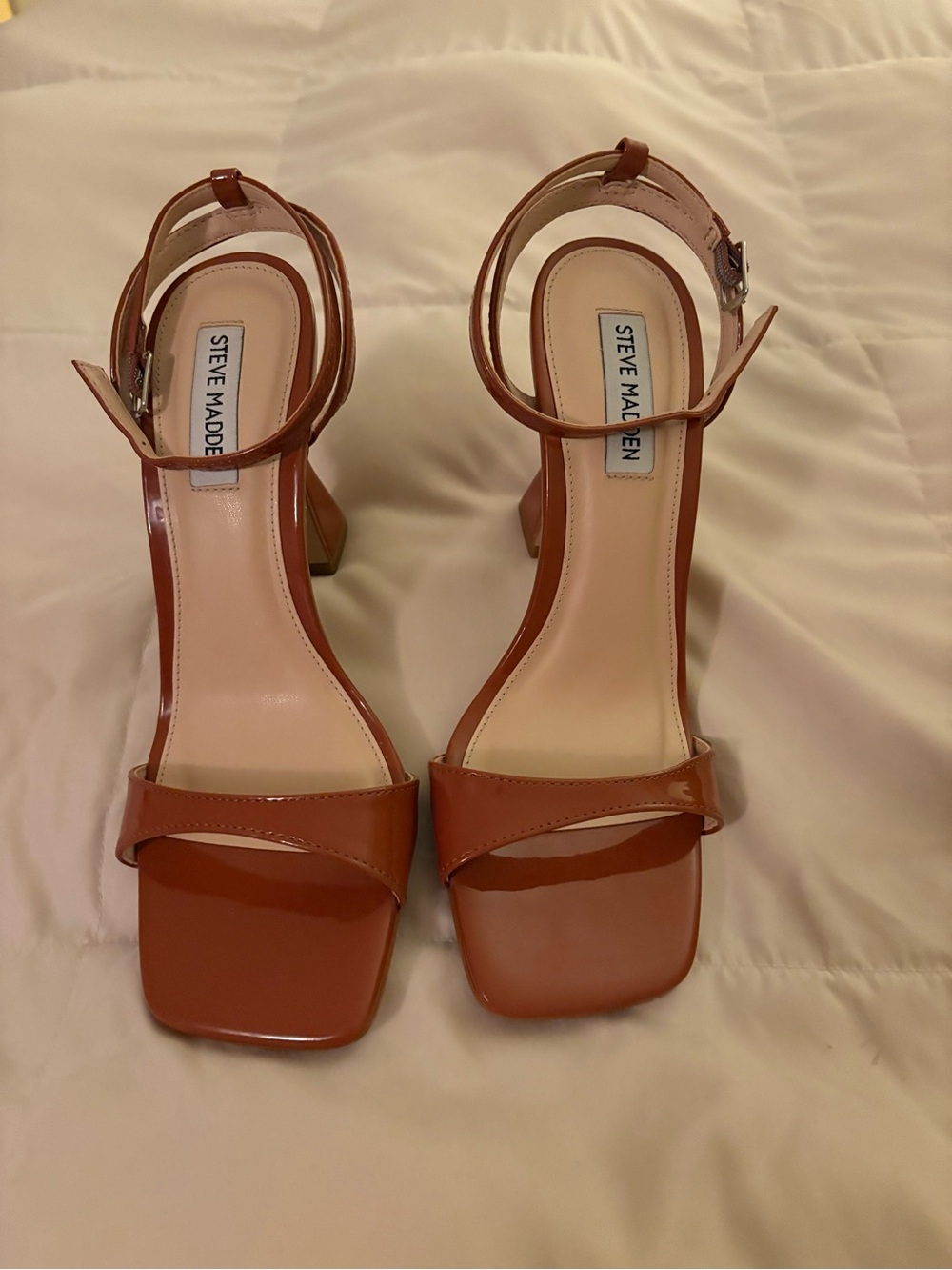 Steve Madden Chocolate Brown Patent Leather Heels with Ankle Strap